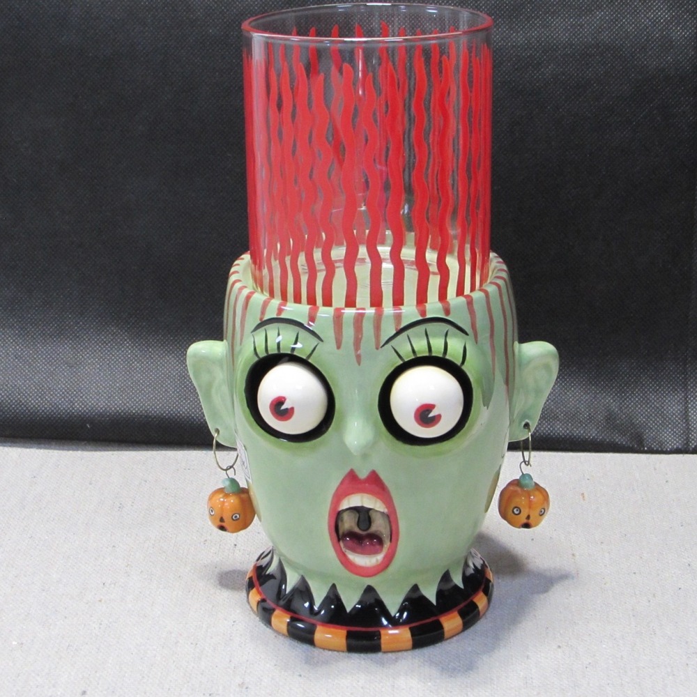 VTG Department 56 Ceramic Googly Eye Monster Ceramic Glass Pillar Candle Holder